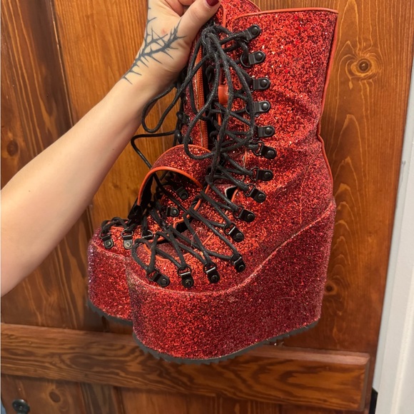 Red Glitter Platform Boots - Picture 1 of 3